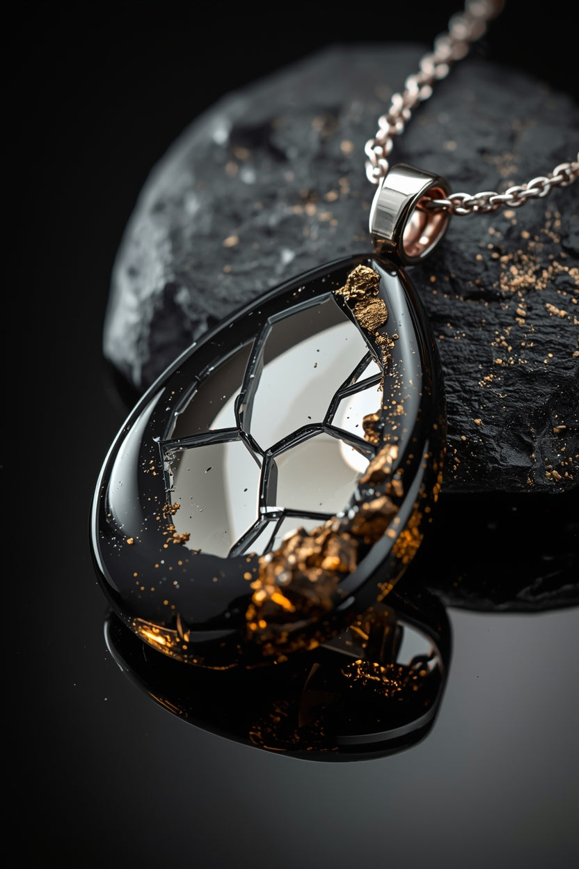 Pendentif Miroir de Plomb – Renvoi Triple Énergie Négative | Plomb, Miroir Brisé & Pyrite – Retour de Bâton Karmique