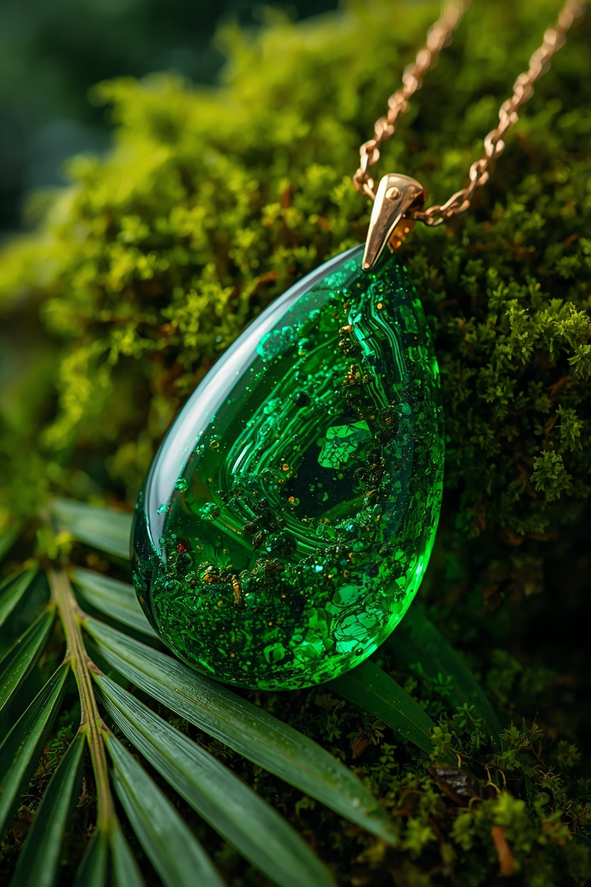 Pendentif Prospérité Verte – Abondance Totale dans l’Argent, la Santé & les Relations | Chance Verte Puissante – Croissance & Expansion